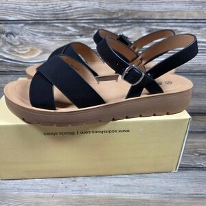 Soda Black Cross Strap‎ Ankle Buckle Platform Sandal Women's Size 10